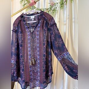 Knox Rose Navy and Purple Patterned Blouse